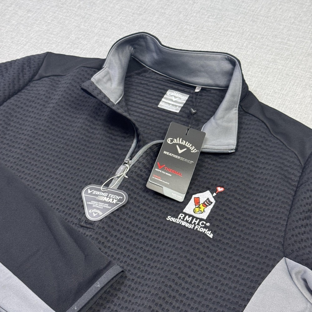 Callaway Pullover Mens Large Black Mock Neck Thermal Zip Embroidered Logo